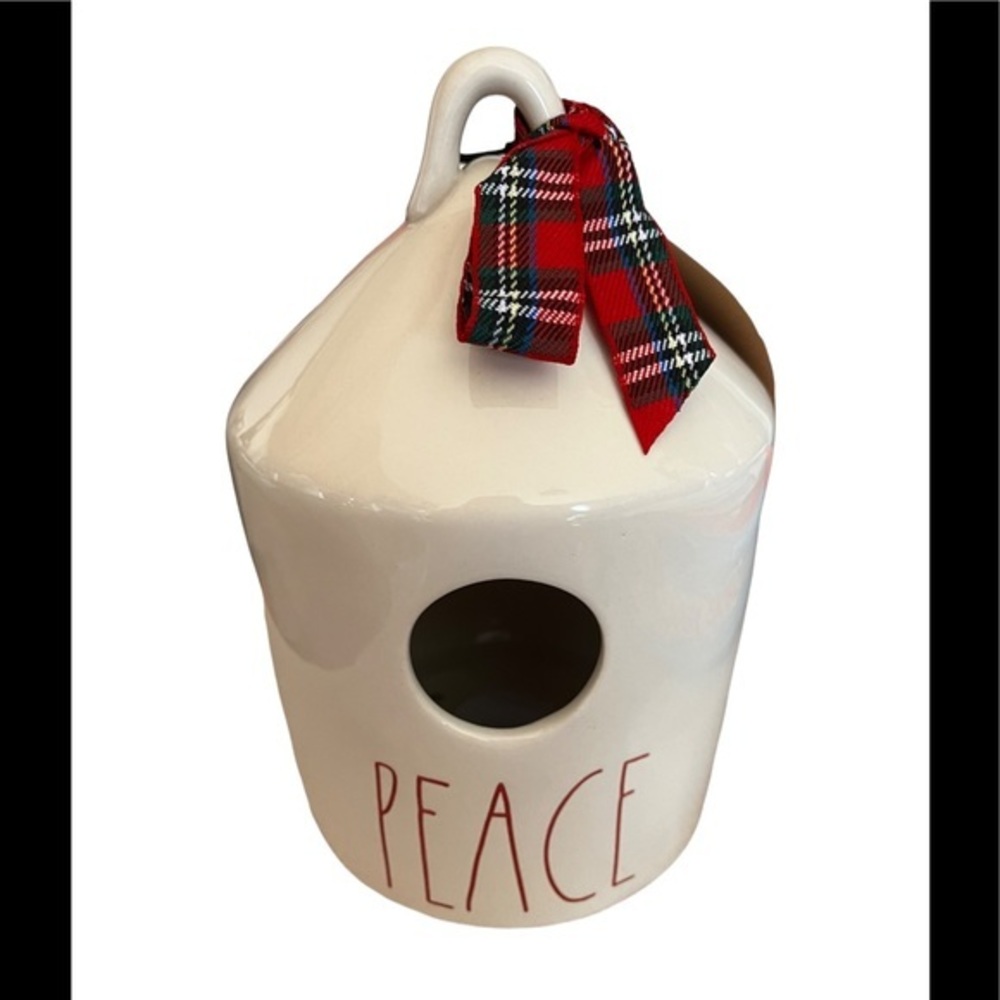 Rae Dunn PEACE Birdhouse with Christmas Tree on BACK - NWT